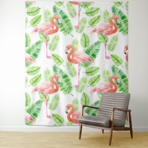 Tapete De Parede Flamingos e folhas tropicais