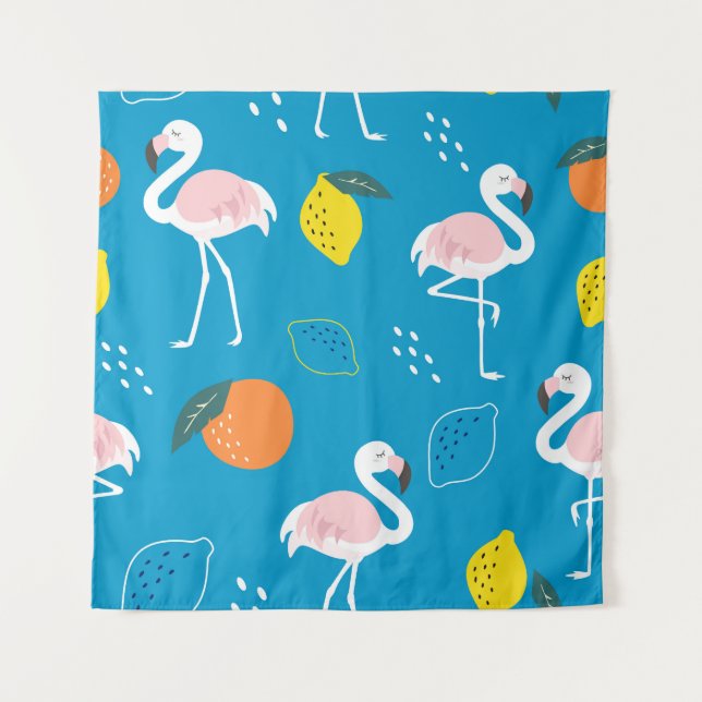 Tapete De Parede Flamingos, frutas tropicais abstrato, moenda (Frente)