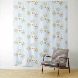 Tapete De Parede Floco de neve Dourado no padrão de Natal Azul e Fr
