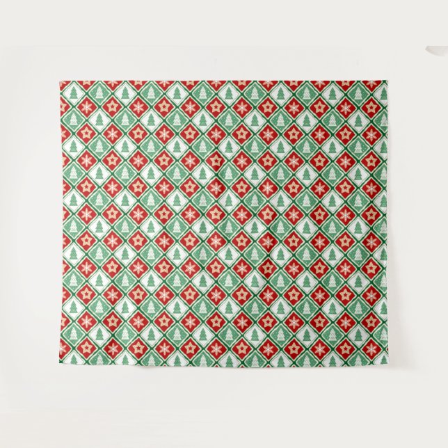 Tapete De Parede Flocos de neve de Natal e árvores de Natal (Frente (Horizontal))