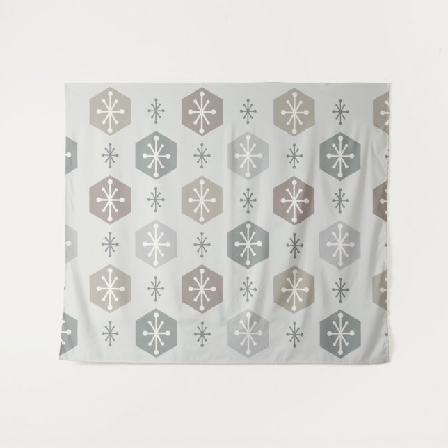 Tapete De Parede Flocos de neve de Natal retrógrados, Prata Dourada (Frente (Horizontal))