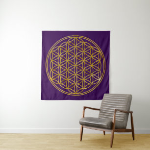 Tapete De Parede FLOR DA VIDA - Símbolo da Geometria Sagrada dourad