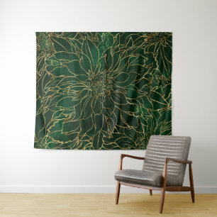 Tapete De Parede Flor Dahlia Dourada e verde
