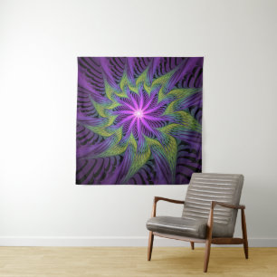 Tapete De Parede Flor de Arte Fractal Abstrata Moderna Roxa Verde
