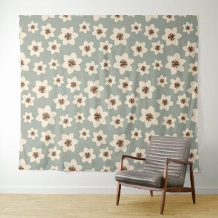 Tapete De Parede Flor de Boho - fundo verde sage