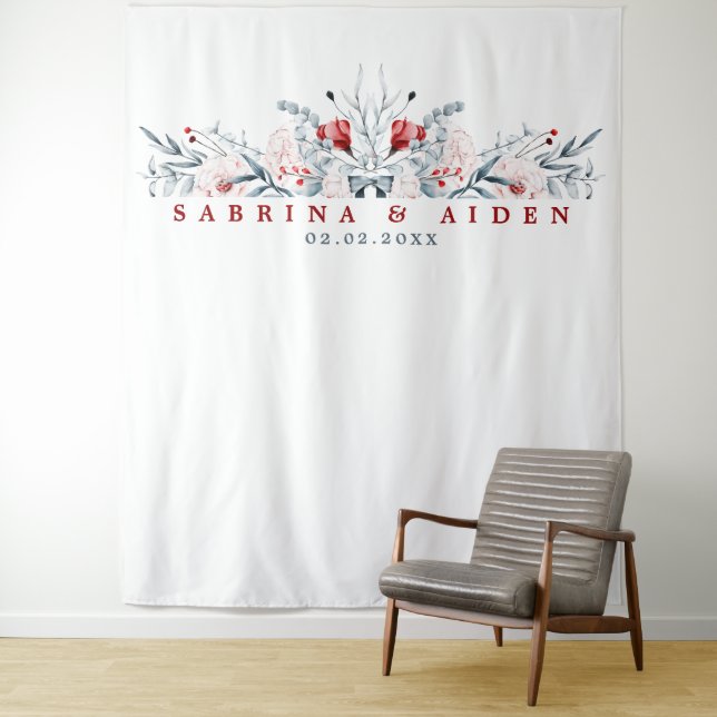 Tapete De Parede Flor de Casamento Floral Vermelho e Azul (In Situ)