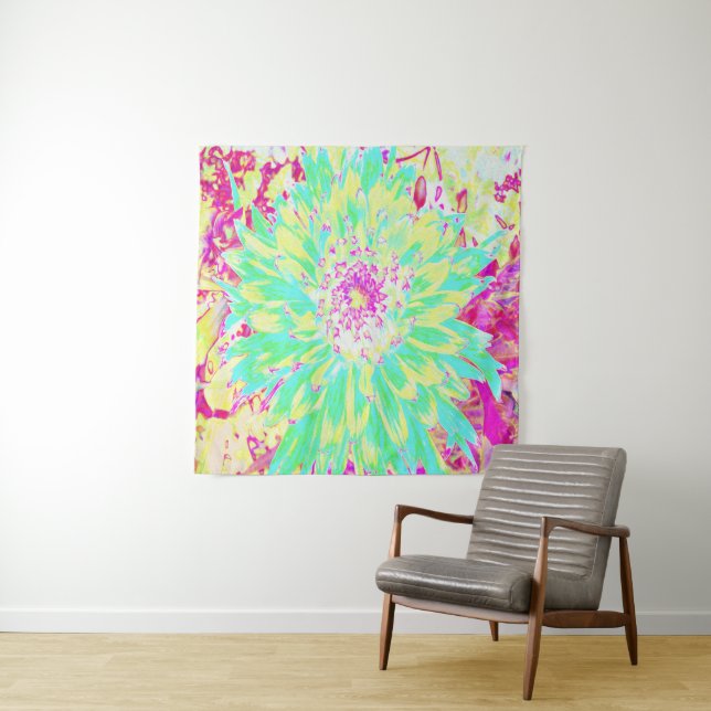 Tapete De Parede Flor de Dália Amarelo e Magenta Decorativa (In Situ)