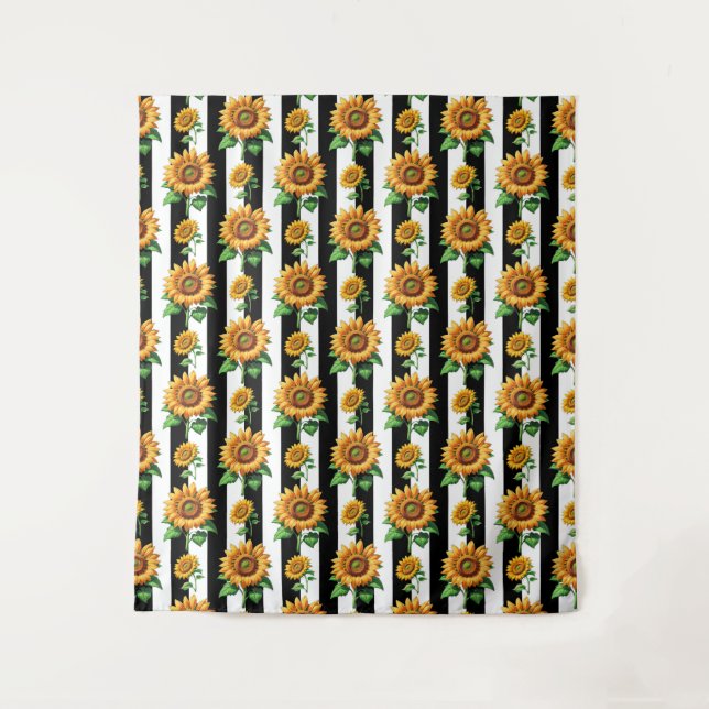 Tapete De Parede Flor de girassol Black Stripes brancas (Frente)