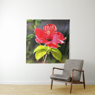 Tapete De Parede Flor de Hibiscus Tropical Vermelha e Bonita