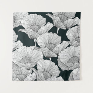 Tapete De Parede Flor De Papoila, Linha Branca Preta.