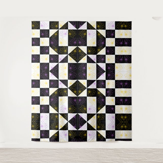 Tapete De Parede flor em padrão monocromático de controlo estético (Frente)