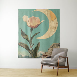 Tapete De Parede Flor rosa e Lua Crescente