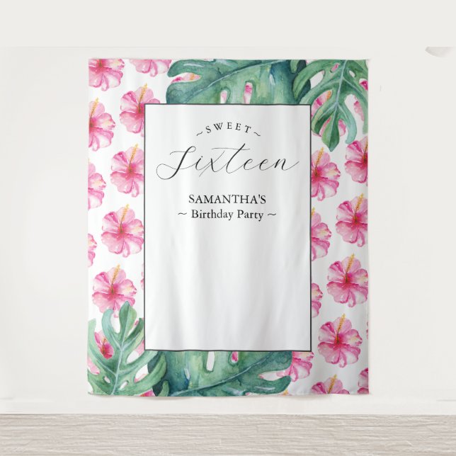 Tapete De Parede Flor tropical Sweet 16 Festa de aniversário Fundo (Frente)