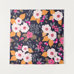 Tapete De Parede Florais de Vintage: Branco em Azul