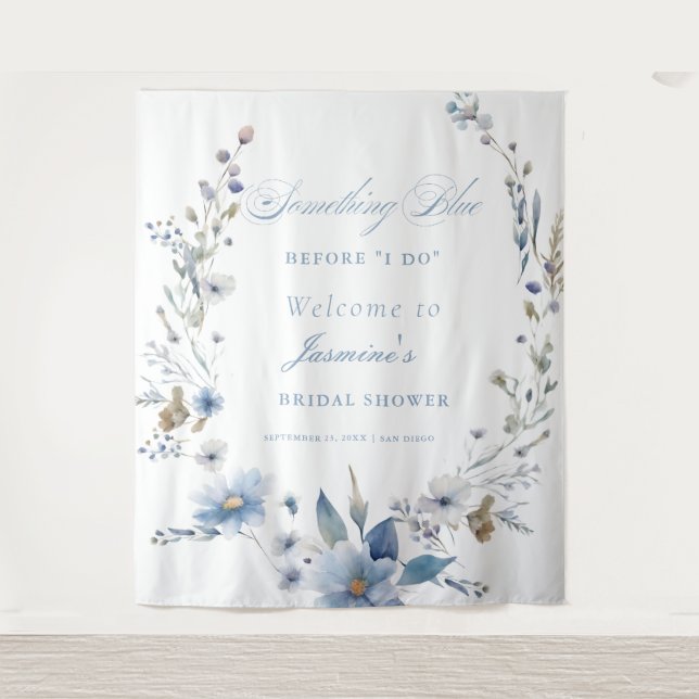 Tapete De Parede Floral Algo azul antes de fazer Chá de panela (Frente)