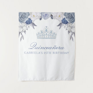 Tapete De Parede Floral Azul e Branco | Fundo de Quinceanera