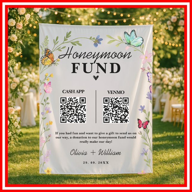 Tapete De Parede Floral Boho Wildflower Honeymoon Fund QR Wedding (Criador carregado)