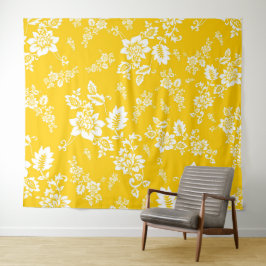 Tapete De Parede Floral Branco em Fundo Amarelo de Primavera