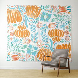 Tapete De Parede Floral de Boho Laranja e Azul