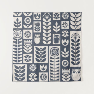 Tapete De Parede Floral Escandinavo: Branco, Azul, Minimalista.
