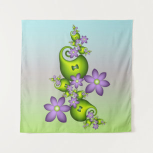Tapete De Parede Floral Fantasy Lilac Flores Verde Formas Fractais