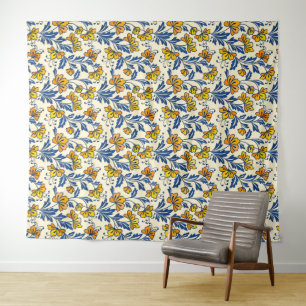 Tapete De Parede Floral Floral Folclórico Vintage Laranja Amarelo F