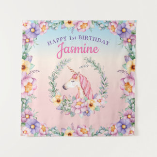 Tapete De Parede Floral Magical Unicorn Backdrop & Tapestry