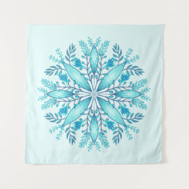 Tapete De Parede Floral Mandala - Turquesa Blue Boho Snowflake