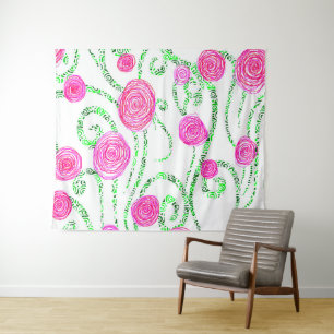 Tapete De Parede Floral rosa e verde