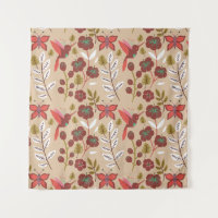 Floral seamless pattern flowers, birds, butterfly