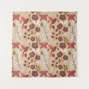 Tapete De Parede Floral seamless pattern flowers, birds, butterfly