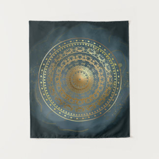 Tapete De Parede Floreio ornamentado azul e dourado