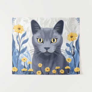 Tapete De Parede Flores Amarelas do Gato Azul Russo