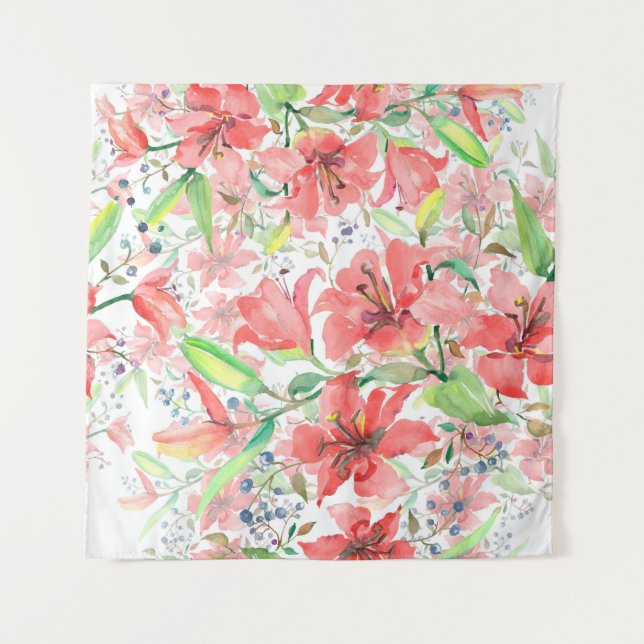 Tapete De Parede Flores botânicas buquês com aves. Primavera selvag (Frente)