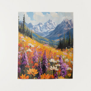 Tapete De Parede Flores Cênicas e Montanhas de Belas Artes