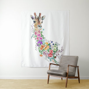 Tapete De Parede Flores Coloridas Buquê Girafa - Moderna Desenho