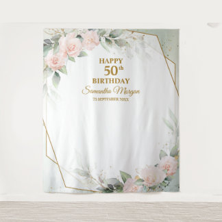 Tapete De Parede Flores cor-de-rosa pinceladas ouro de eucalipto 50