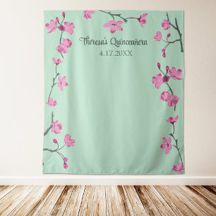 Tapete De Parede Flores De Cereja Rosa, Fundo Personalizado Verde D
