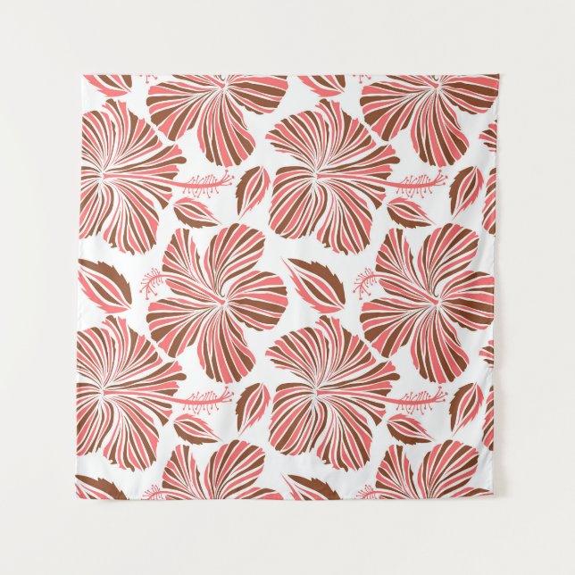 Tapete De Parede Flores de hibisco havaianas: estilo tropical marro (Frente)