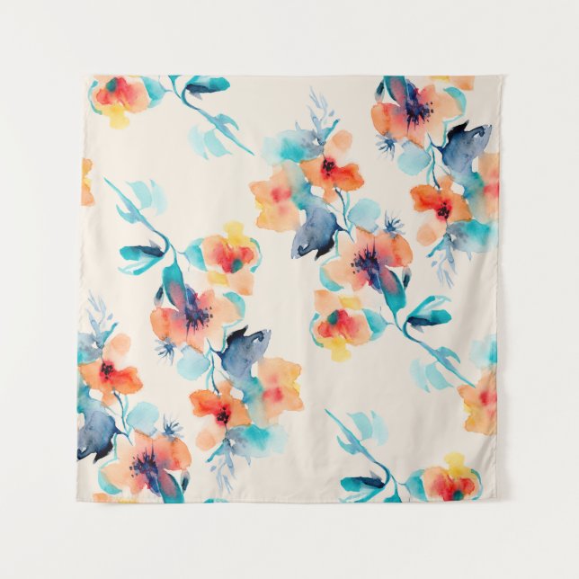 Tapete De Parede Flores de Hibiscus: Padrão de Ilustração de Aquare (Frente)