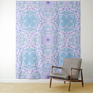 Tapete De Parede Flores de jardim retrô em azul e violeta