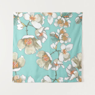 Tapete De Parede Flores De Jasmine: Turquesa De Luz De Aquarela