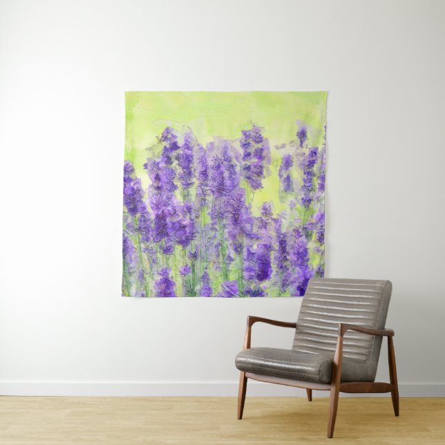Tapete De Parede Flores de lavanda Púrpura Aquarela Amarelo Floral (In Situ)