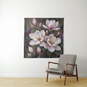 Tapete De Parede Flores de Magnólia Rosa Pintura a Óleo Floral Escu