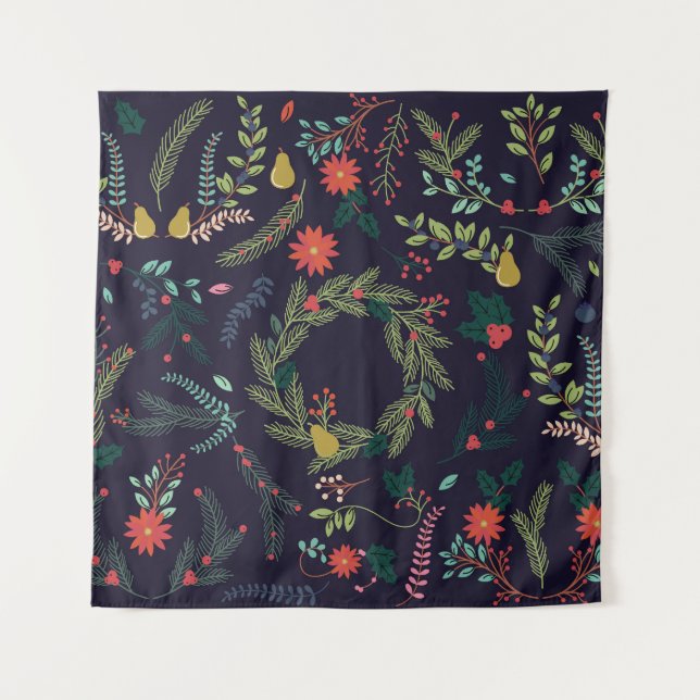Tapete De Parede Flores de Natal desenhadas à mão: coleção de vinha (Frente)