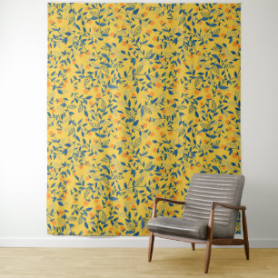 Tapete De Parede Flores de rabo em azul e amarelo