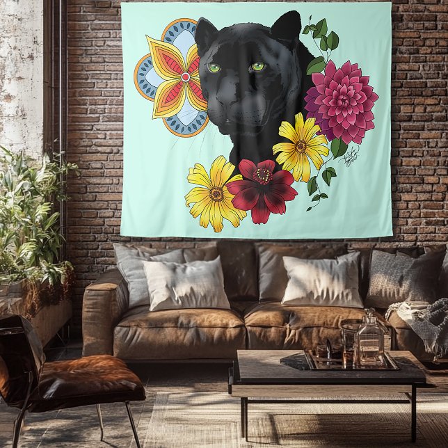 Tapete De Parede Flores de Retrato Jaguar Pretas (Criador carregado)