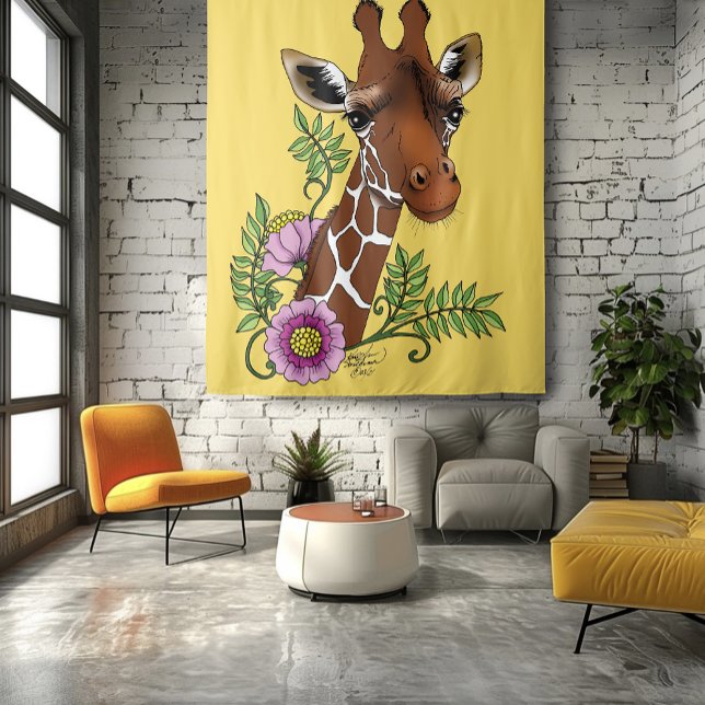 Tapete De Parede Flores de Retratos Amarelos Giraffe (Criador carregado)