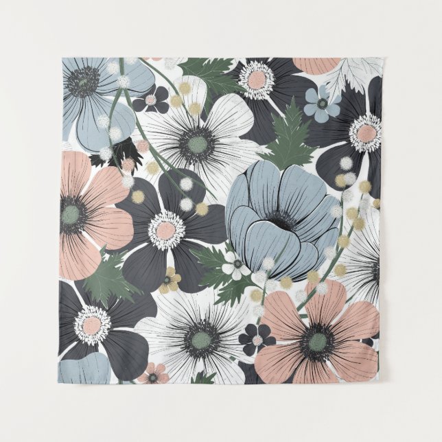 Tapete De Parede Flores delicadas: padrão contínuo desenhado à mão. (Frente)