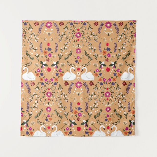 Tapete De Parede Flores delicadas, padrão perfeito para o cisne. (Frente)